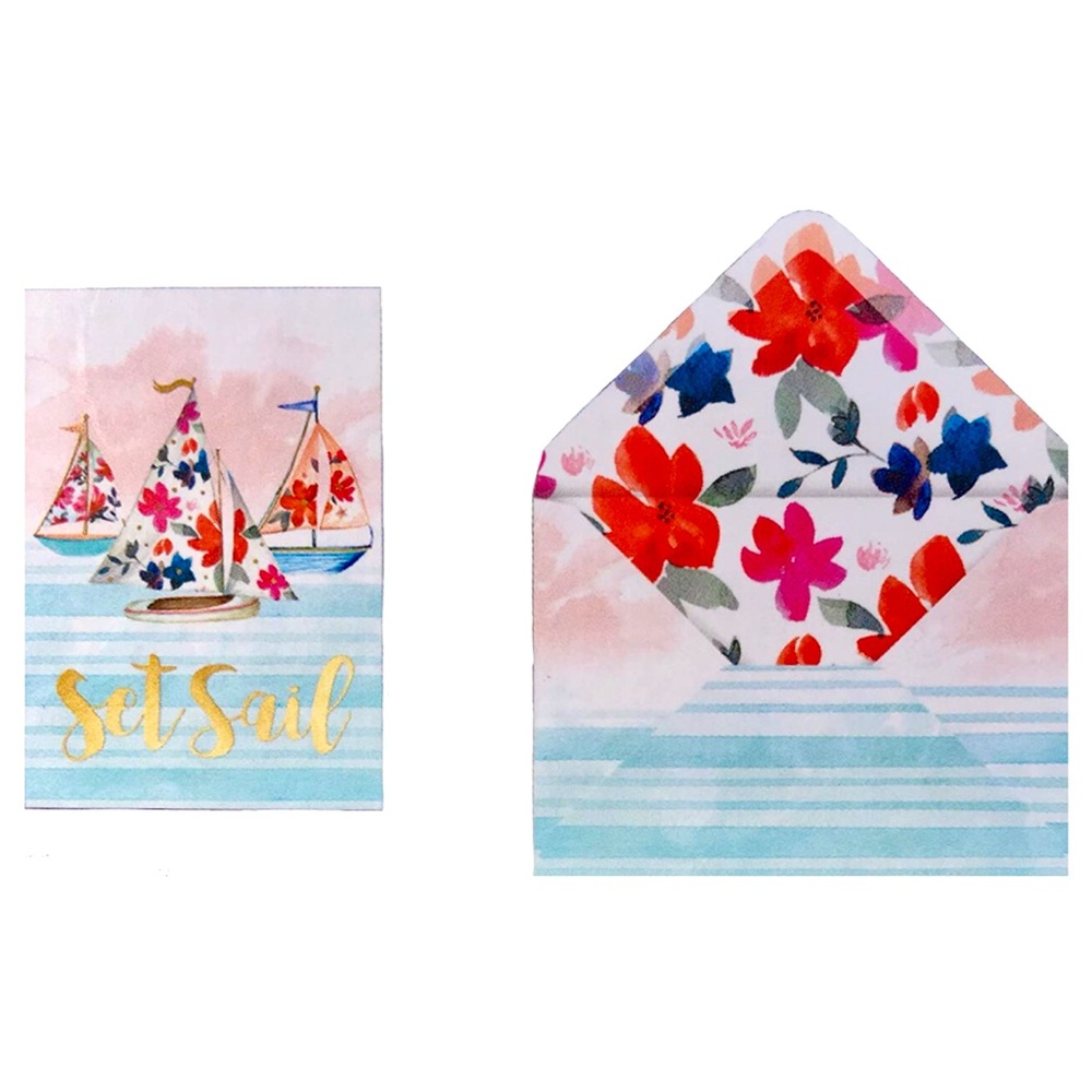 Punch Studio Foil Floral Sailboat Boxed Blank Note Cards (73796), 12 ct